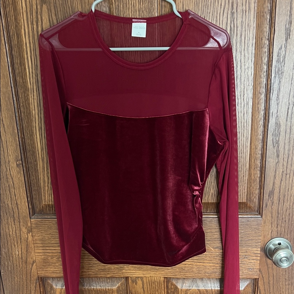 Wild Fable Burgundy Velvet Mesh Blouse